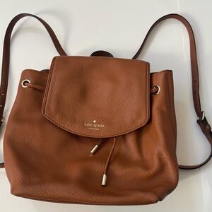 Kate Spade Leila Medium Flap Backpack – Brown Pebbled Leather 12”x12”